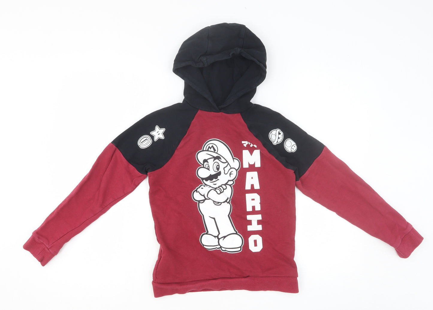 Super Mario Boys Red Cotton Pullover Hoodie Size 9-10 Years Pullover - Mario
