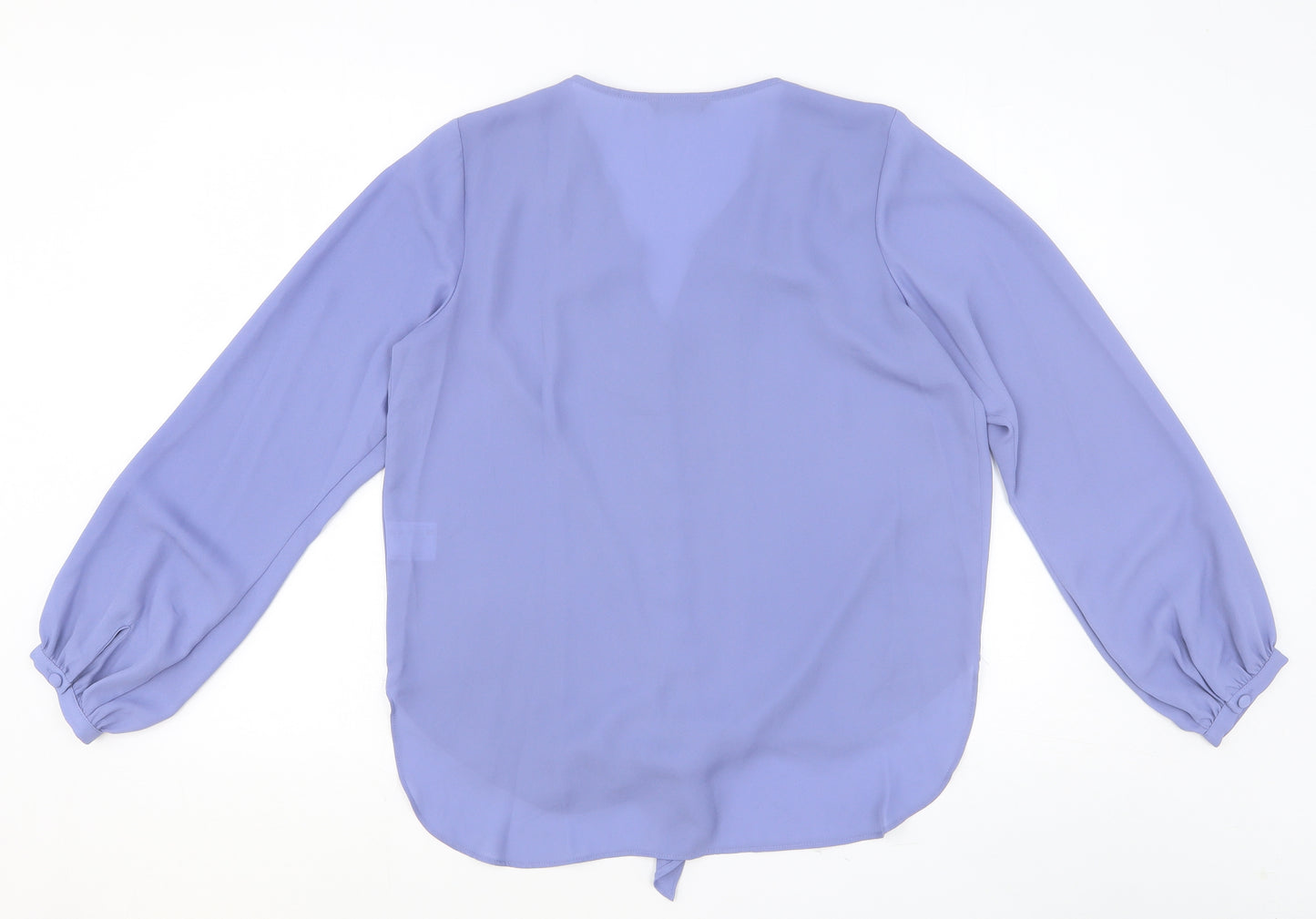 Roman Womens Blue Polyester Basic Blouse Size 12 V-Neck