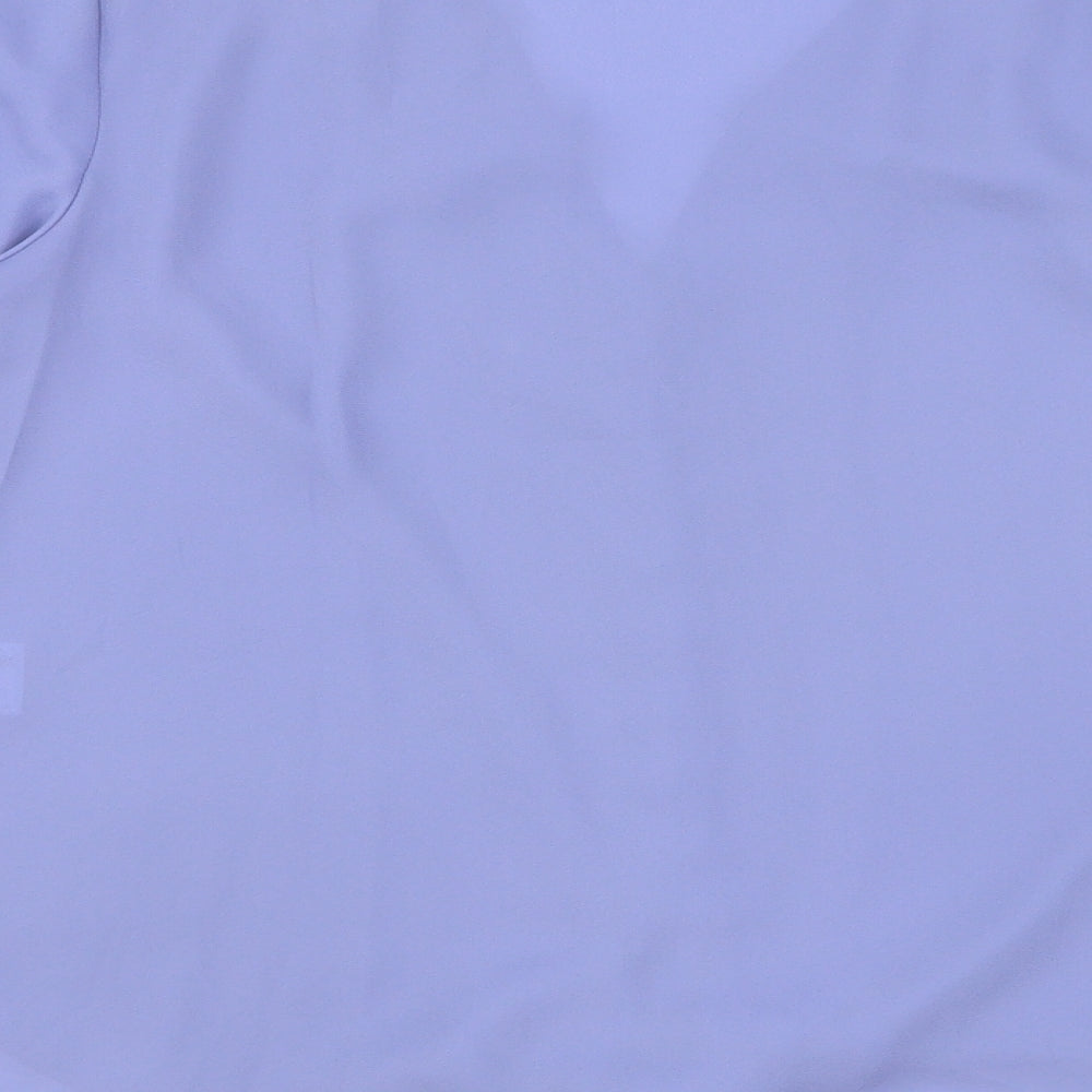 Roman Womens Blue Polyester Basic Blouse Size 12 V-Neck
