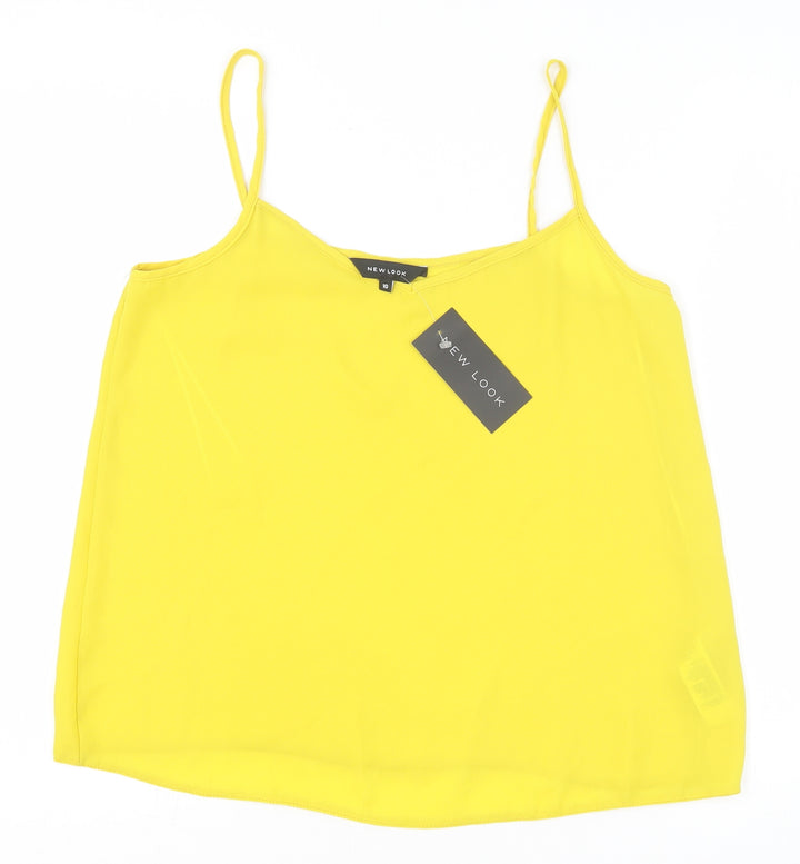 New Look Womens Yellow Polyester Camisole Tank Size 10 Scoop Neck