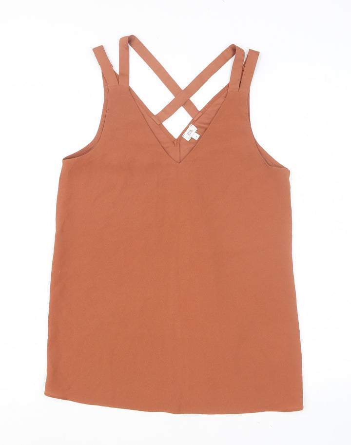 River Island Womens Orange Polyester Basic Tank Size 8 V-Neck - Cross Back Strap Detail