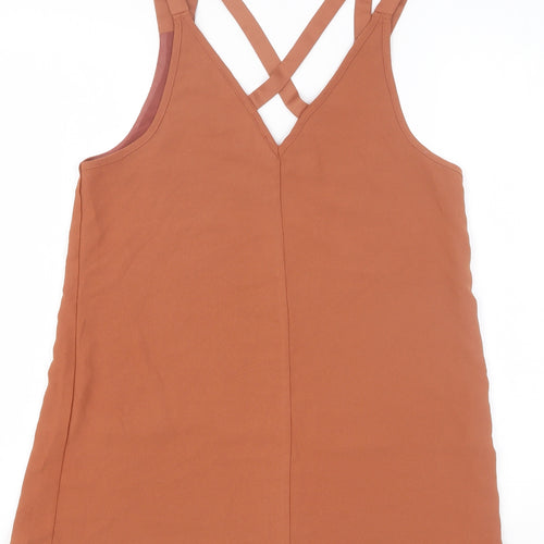 River Island Womens Orange Polyester Basic Tank Size 8 V-Neck - Cross Back Strap Detail
