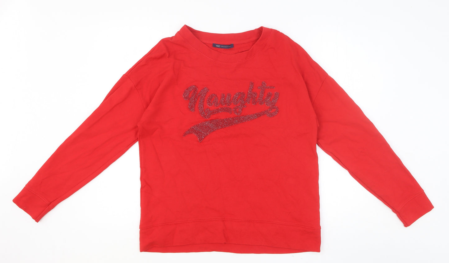 Marks and Spencer Womens Red Cotton Pullover Sweatshirt Size 12 Pullover - Naughty