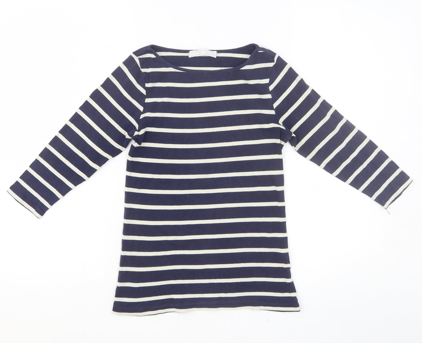 Zara Girls Blue Striped Cotton Basic Blouse Size S Boat Neck Pullover