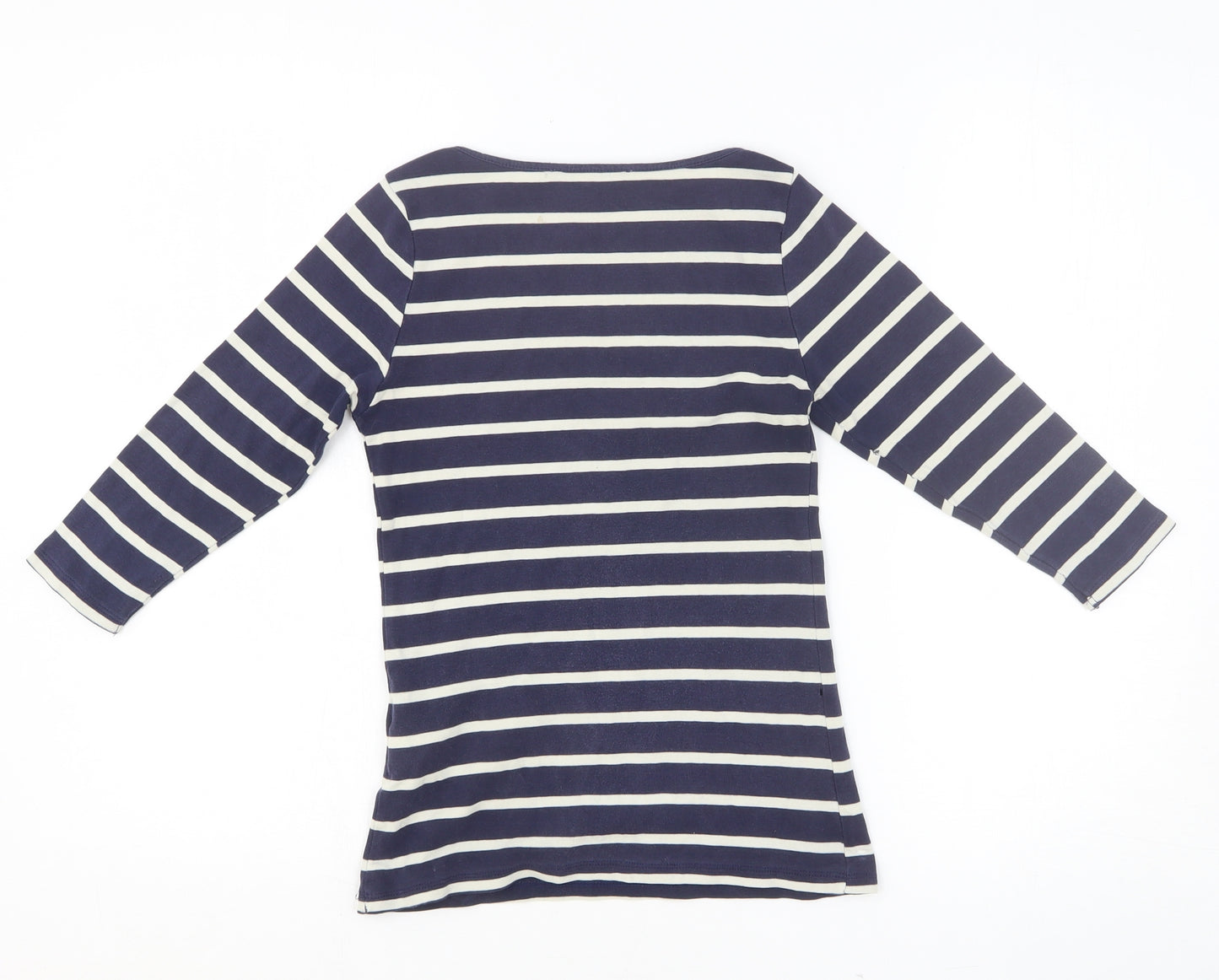 Zara Girls Blue Striped Cotton Basic Blouse Size S Boat Neck Pullover