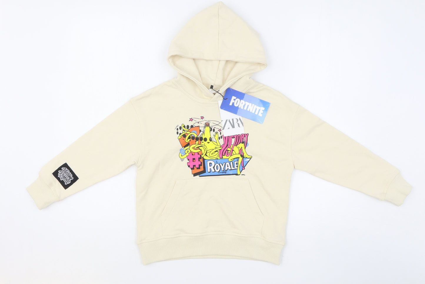 Zara Boys Beige Cotton Pullover Hoodie Size 6-7 Years Pullover - Fortnite