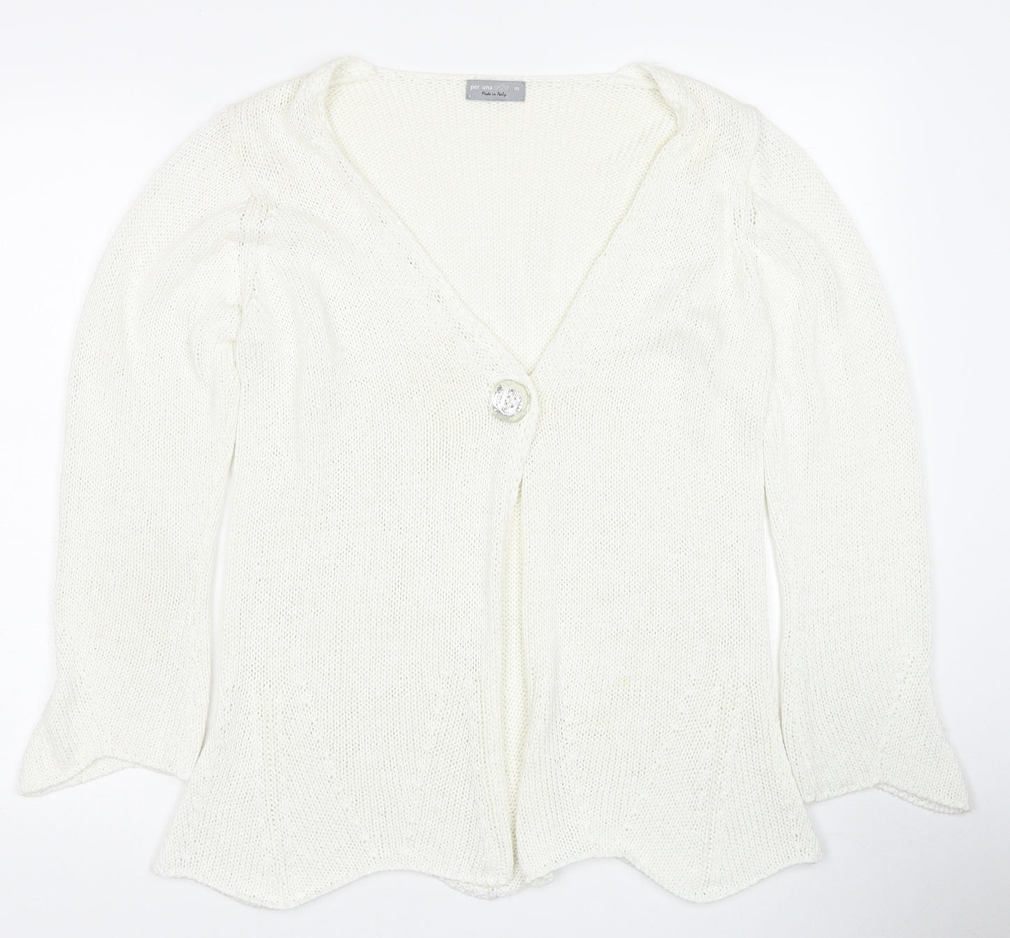 Per Una Womens White V-Neck Acrylic Cardigan Jumper Size M