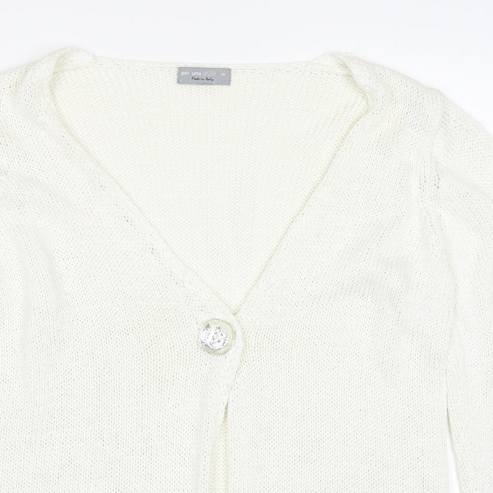 Per Una Womens White V-Neck Acrylic Cardigan Jumper Size M