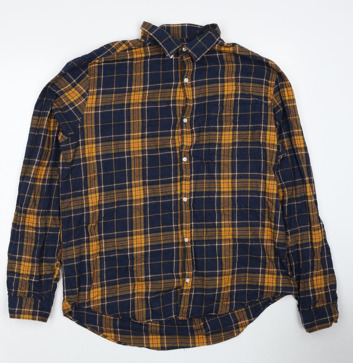 NEXT Mens Blue Plaid Cotton Button-Up Size L Collared Button