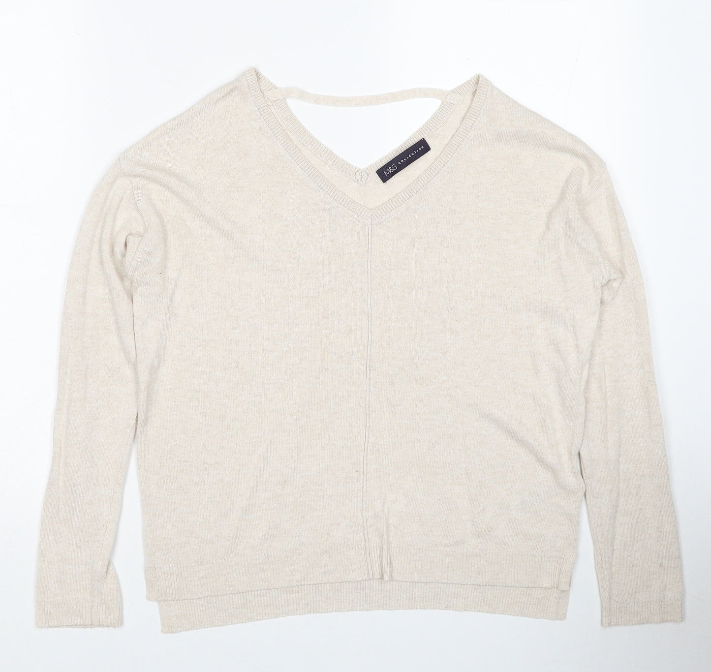 Marks and Spencer Womens Beige V-Neck Viscose Pullover Jumper Size 10