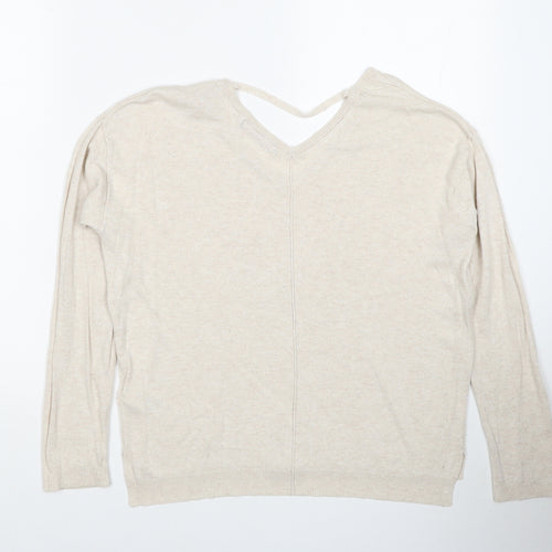 Marks and Spencer Womens Beige V-Neck Viscose Pullover Jumper Size 10