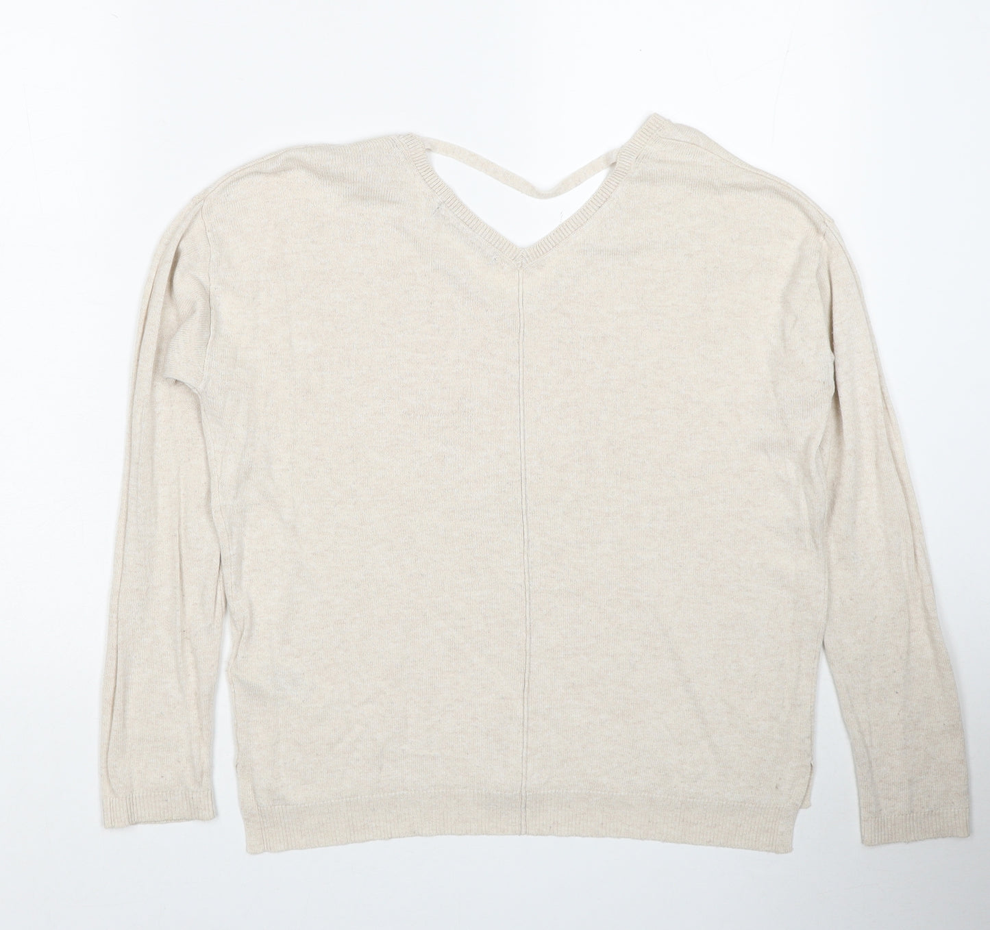 Marks and Spencer Womens Beige V-Neck Viscose Pullover Jumper Size 10