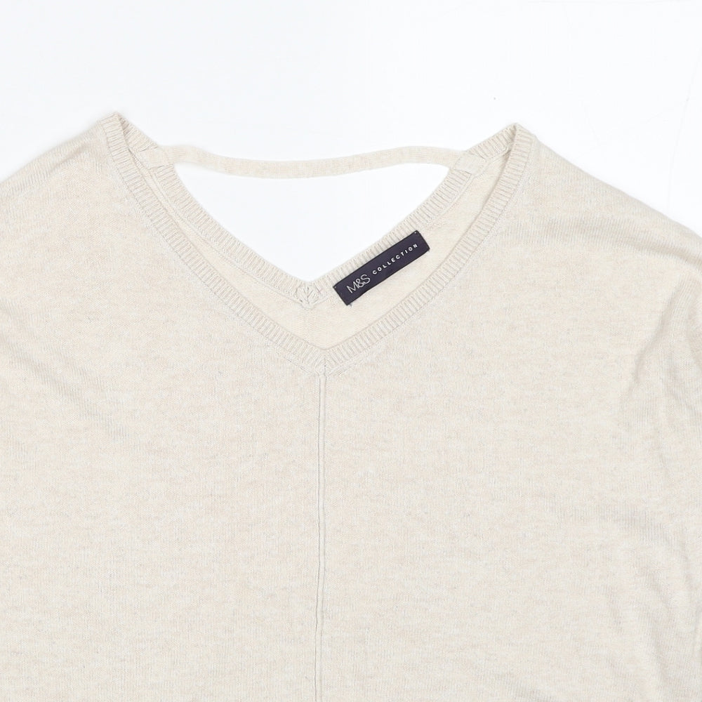 Marks and Spencer Womens Beige V-Neck Viscose Pullover Jumper Size 10