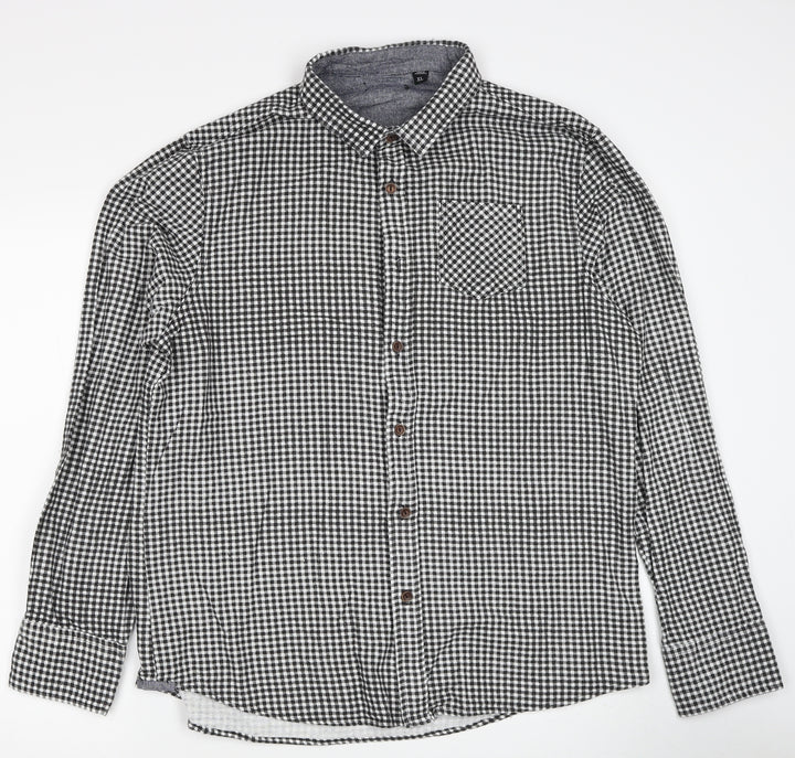 Brave Soul Mens Black Check Cotton Button-Up Size XL Collared Button