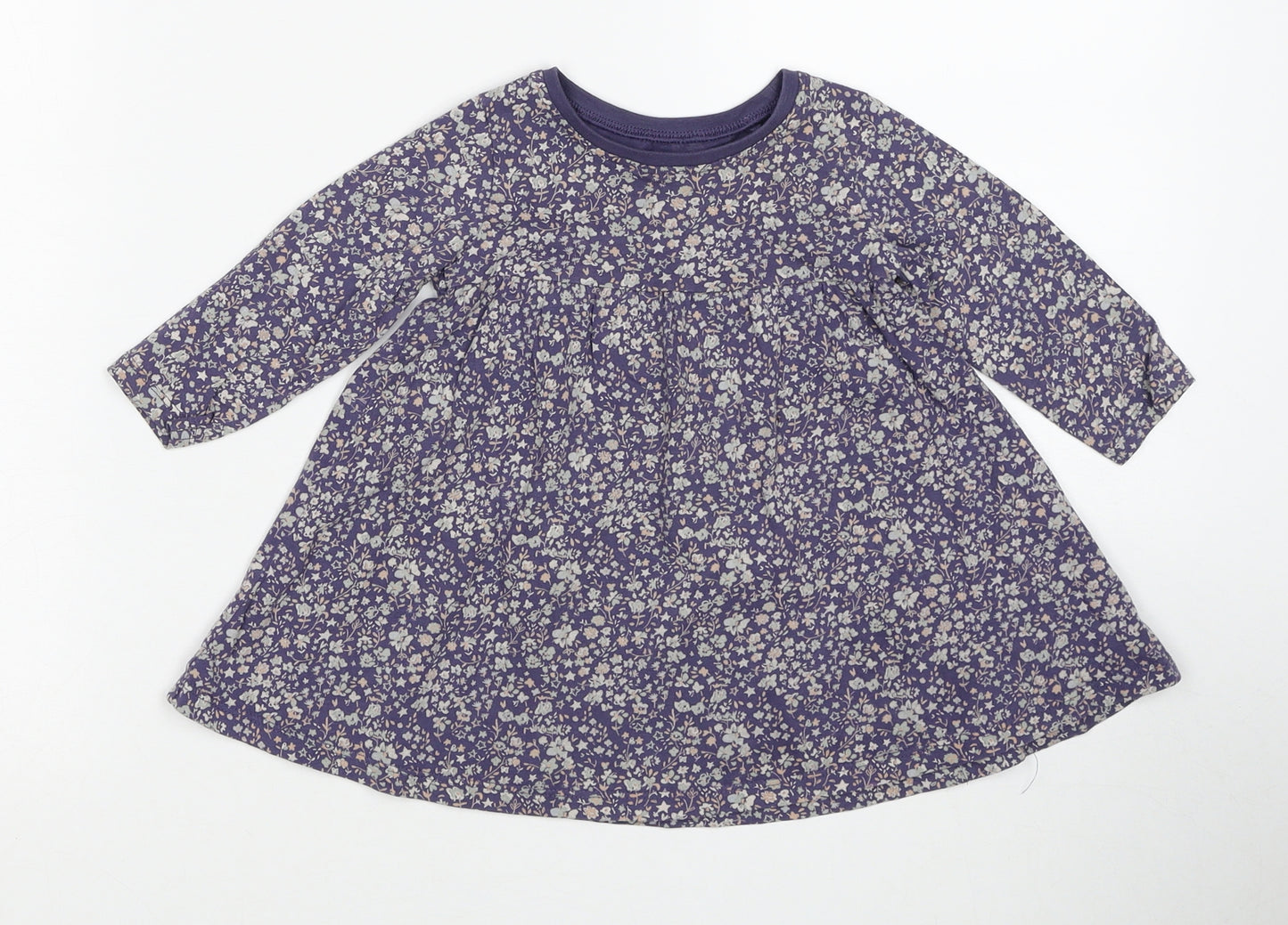 NEXT Girls Purple Floral Cotton A-Line Size 6-9 Months Round Neck Pullover