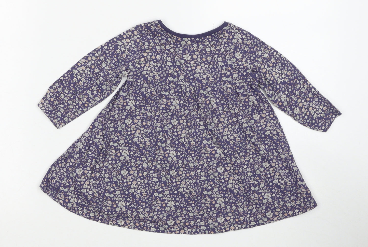 NEXT Girls Purple Floral Cotton A-Line Size 6-9 Months Round Neck Pullover