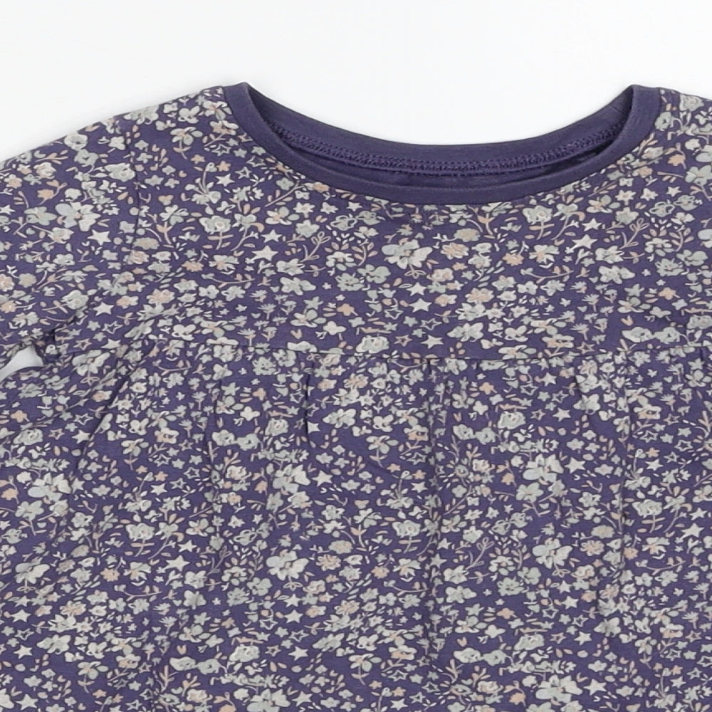NEXT Girls Purple Floral Cotton A-Line Size 6-9 Months Round Neck Pullover