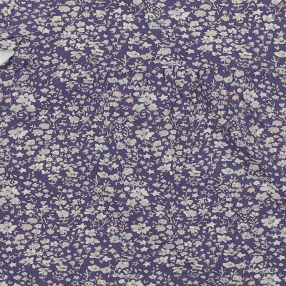 NEXT Girls Purple Floral Cotton A-Line Size 6-9 Months Round Neck Pullover