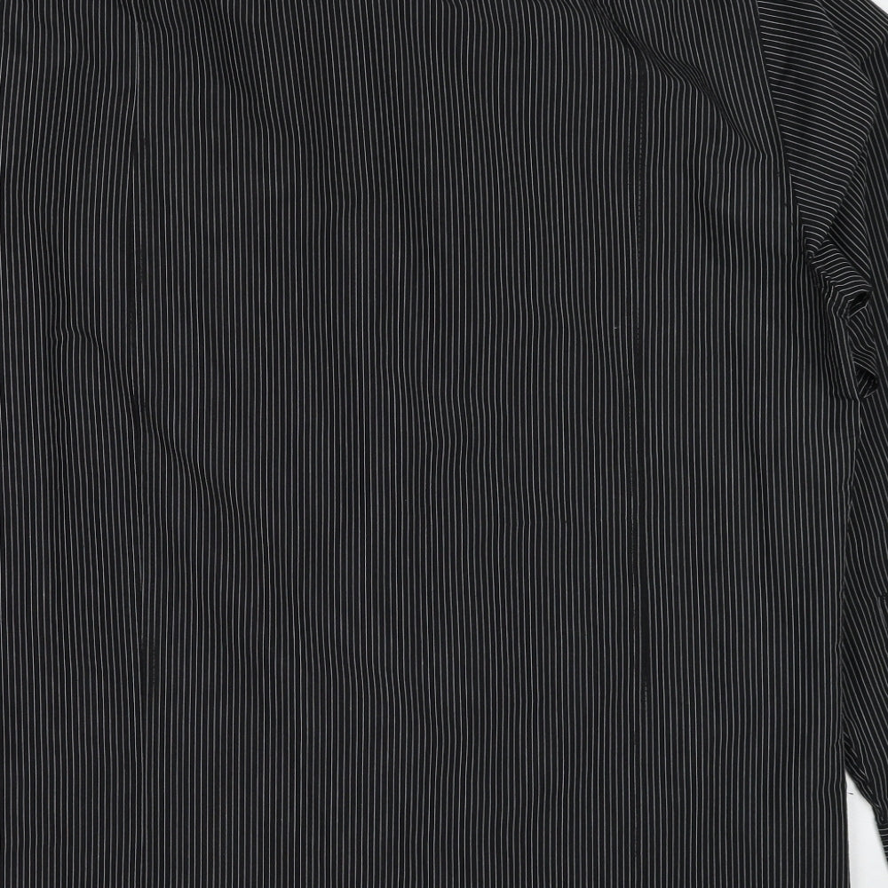 Cedar Wood State Mens Black Striped Polyester Button-Up Size L Collared Button