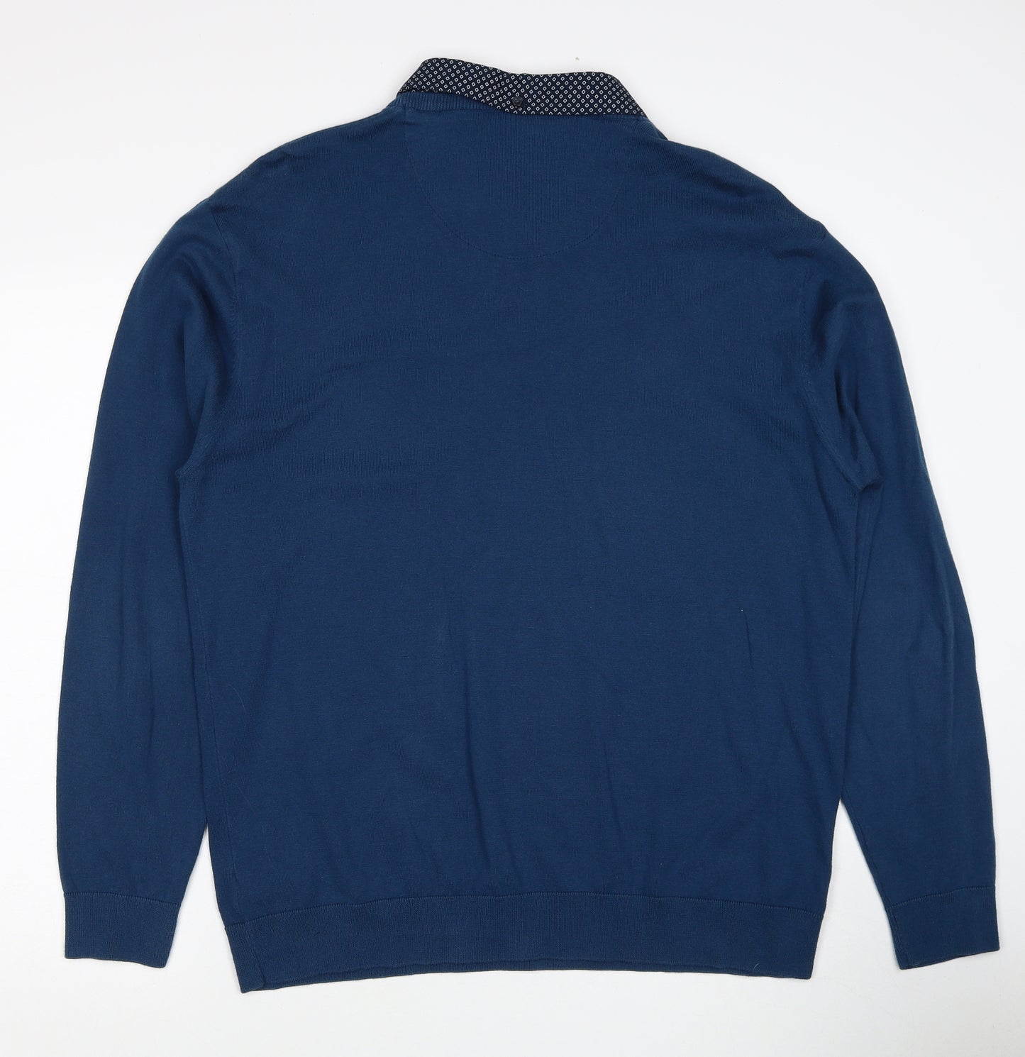 NEXT Mens Blue Collared Cotton Pullover Jumper Size XL Long Sleeve - Shirt Collar Insert