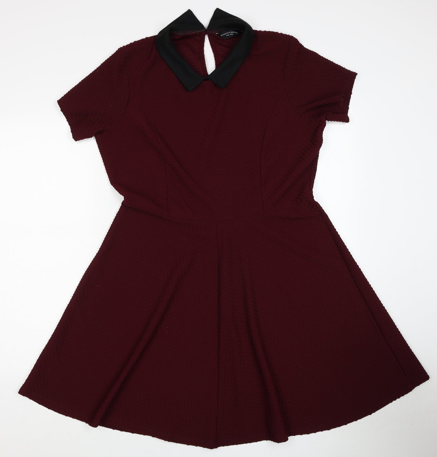 Dorothy Perkins Womens Red Polyester Fit & Flare Size 16 Collared Button