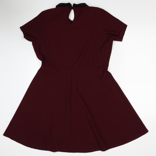 Dorothy Perkins Womens Red Polyester Fit & Flare Size 16 Collared Button