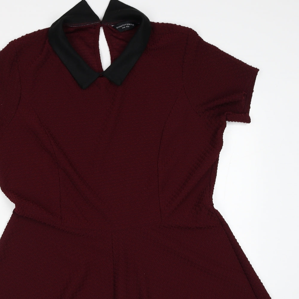 Dorothy Perkins Womens Red Polyester Fit & Flare Size 16 Collared Button