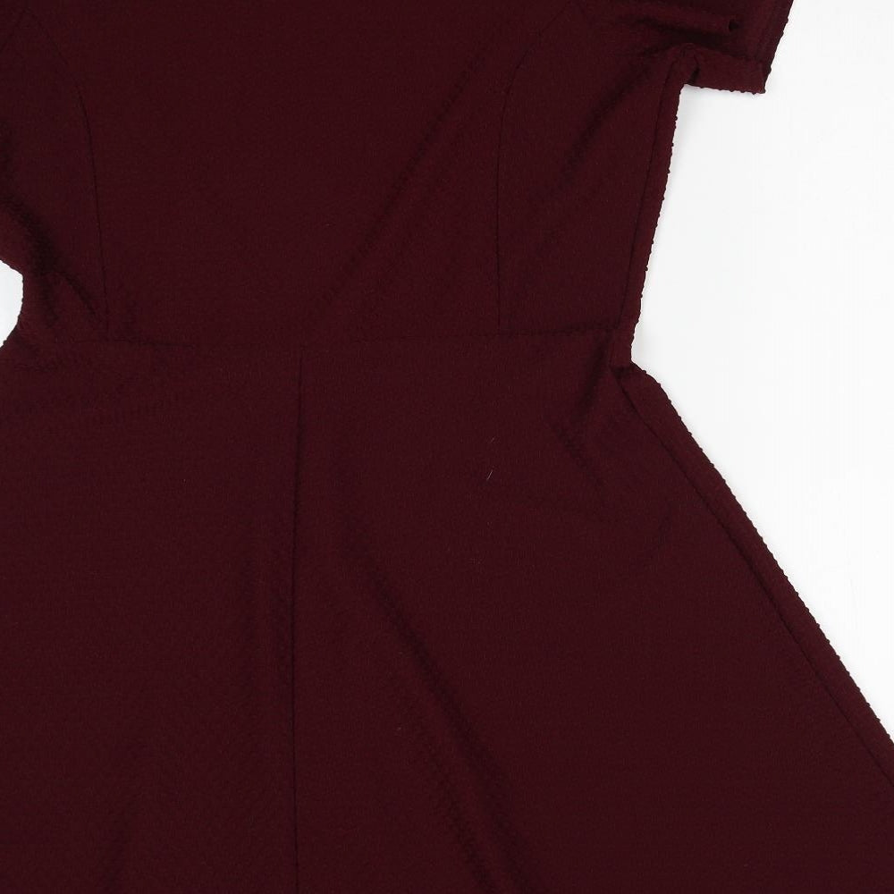 Dorothy Perkins Womens Red Polyester Fit & Flare Size 16 Collared Button