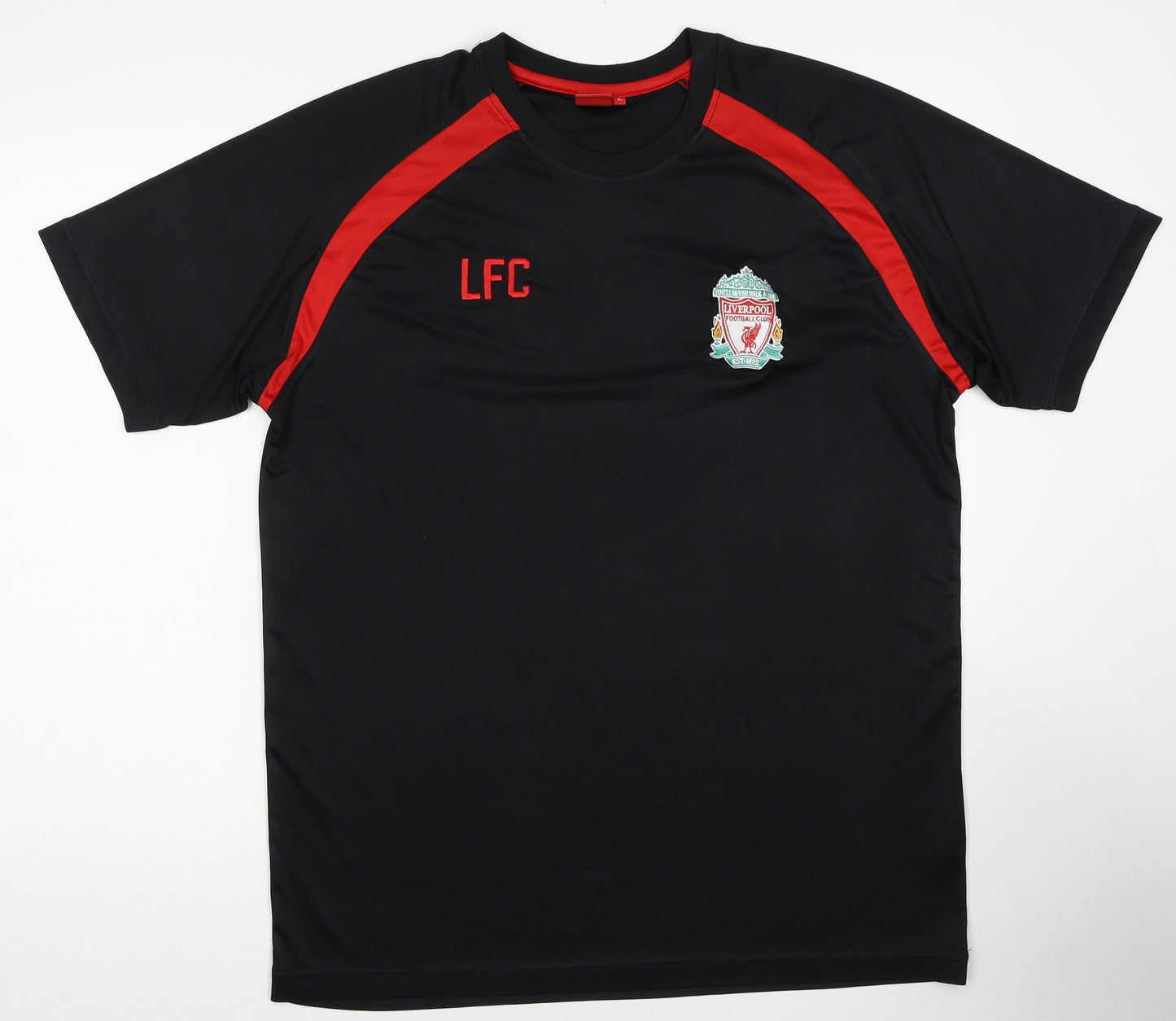 Liverpool FC Mens Black Polyester Basic T-Shirt Size XL Round Neck Pullover