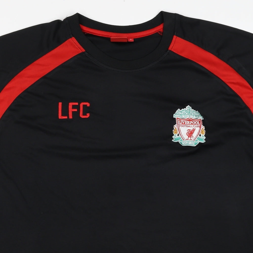 Liverpool FC Mens Black Polyester Basic T-Shirt Size XL Round Neck Pullover