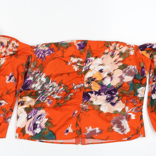 H&M Womens Red Floral Cotton Cropped Tank Size 10 Off the Shoulder