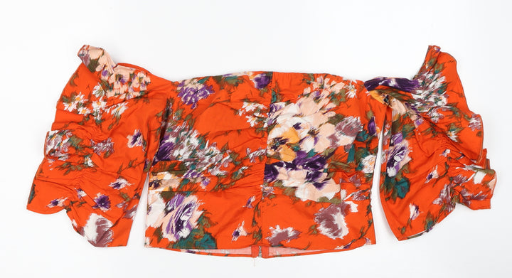 H&M Womens Red Floral Cotton Cropped Tank Size 10 Off the Shoulder