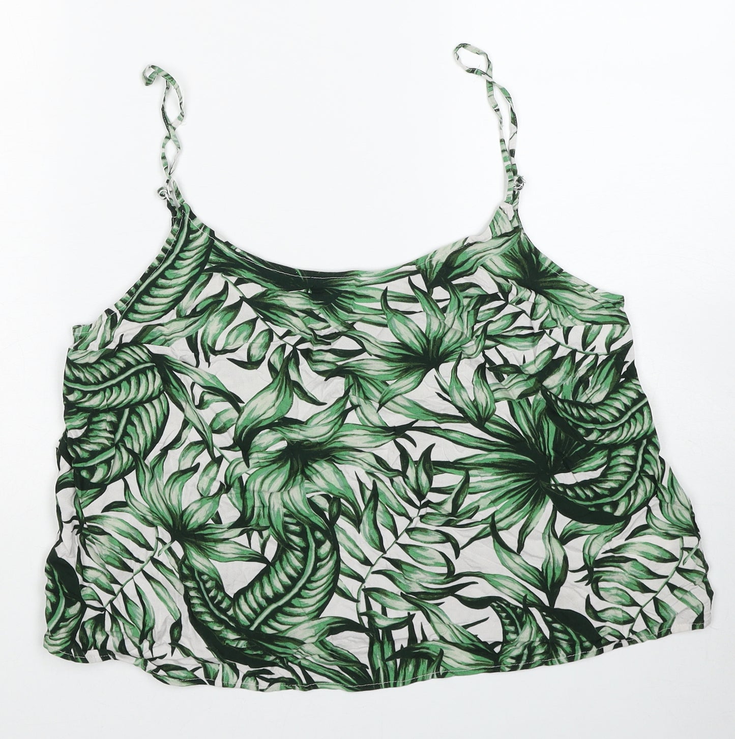 Divided Womens Green Geometric Viscose Basic Tank Size 14 Round Neck