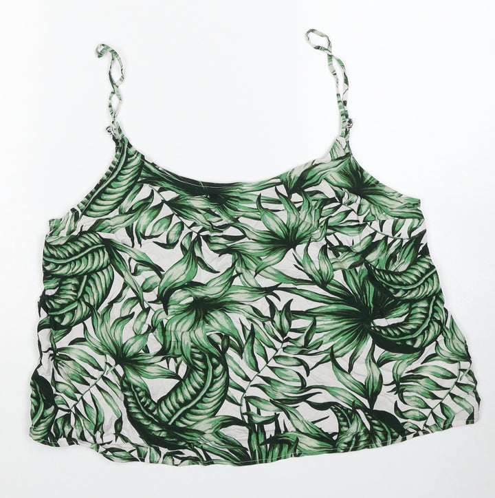 Divided Womens Green Geometric Viscose Basic Tank Size 14 Round Neck