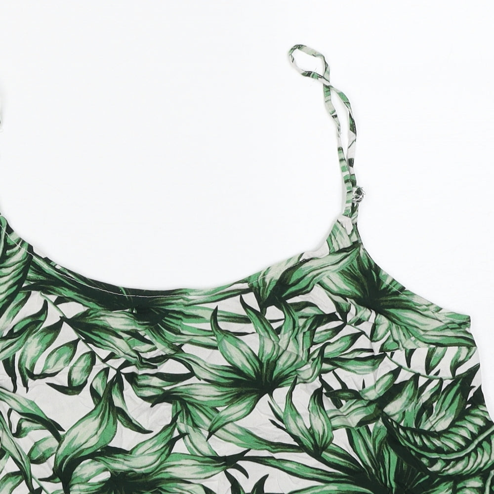 Divided Womens Green Geometric Viscose Basic Tank Size 14 Round Neck