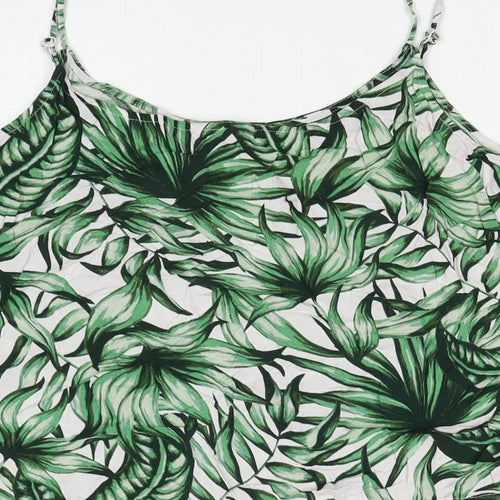 Divided Womens Green Geometric Viscose Basic Tank Size 14 Round Neck