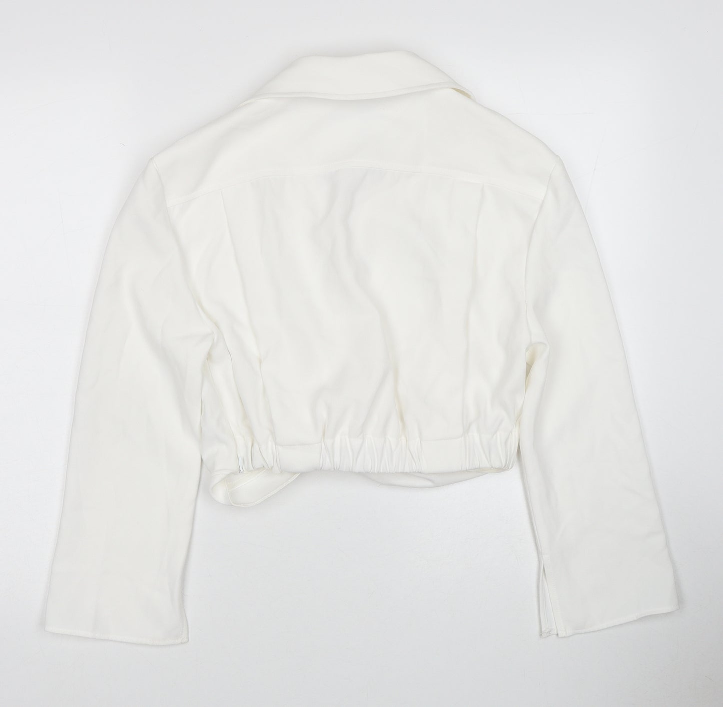Zara Womens White Polyester Cropped Blouse Size M V-Neck