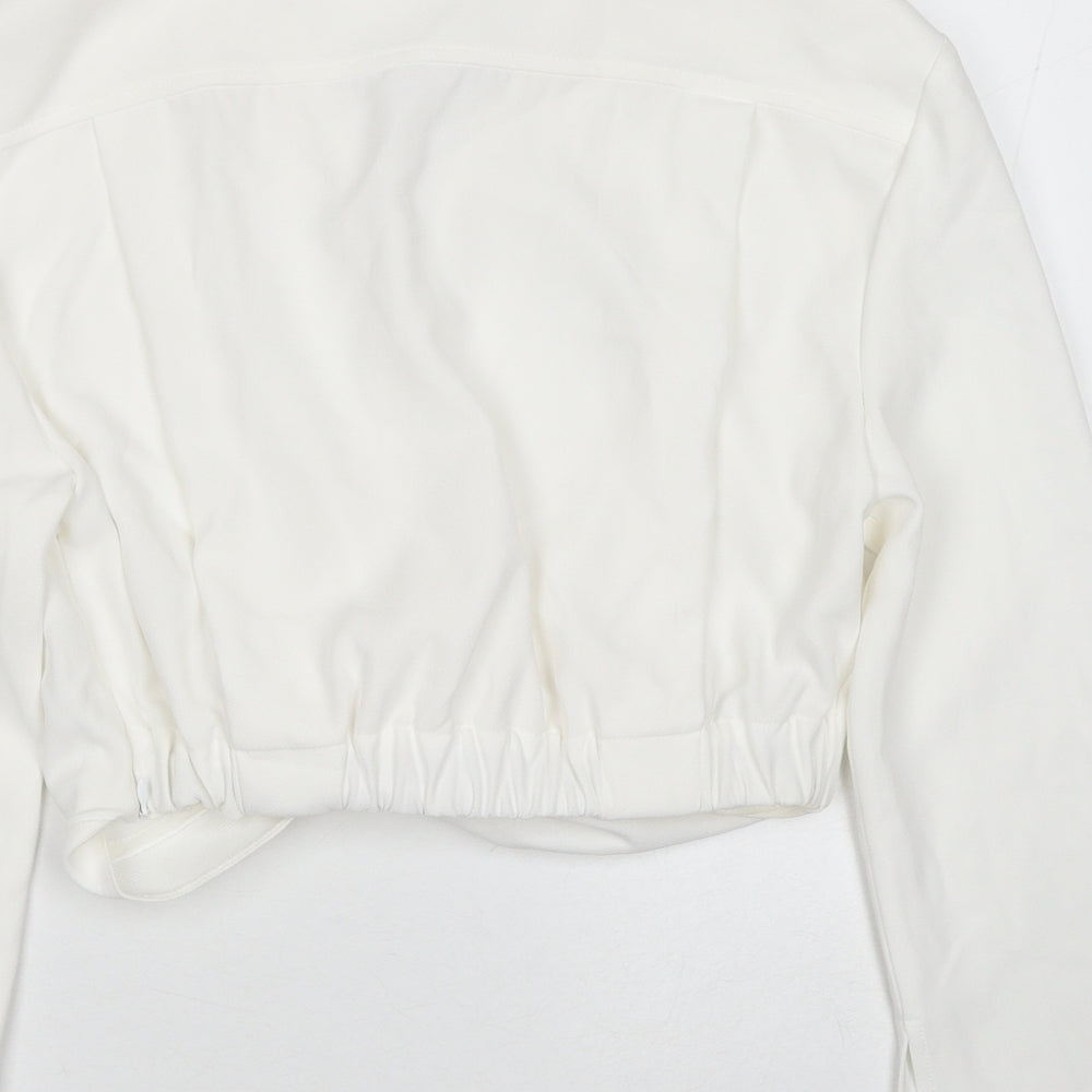 Zara Womens White Polyester Cropped Blouse Size M V-Neck
