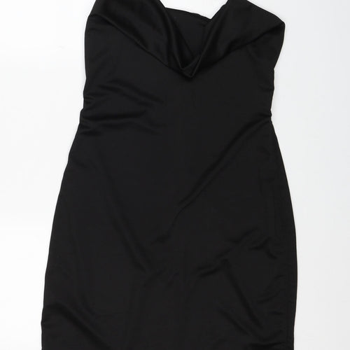 SheIn Womens Black Polyester Bodycon Size L Cowl Neck Zip