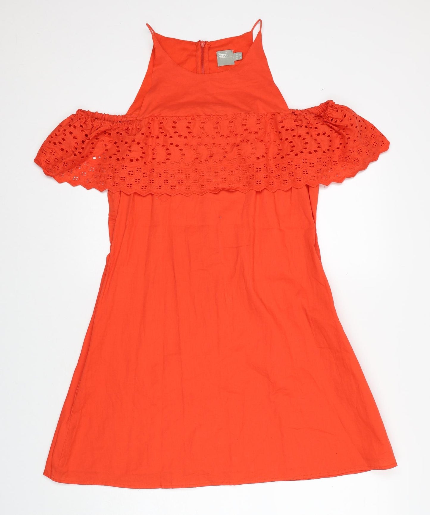 ASOS Womens Red Cotton Fit & Flare Size 12 Round Neck Zip - Cold Shoulder