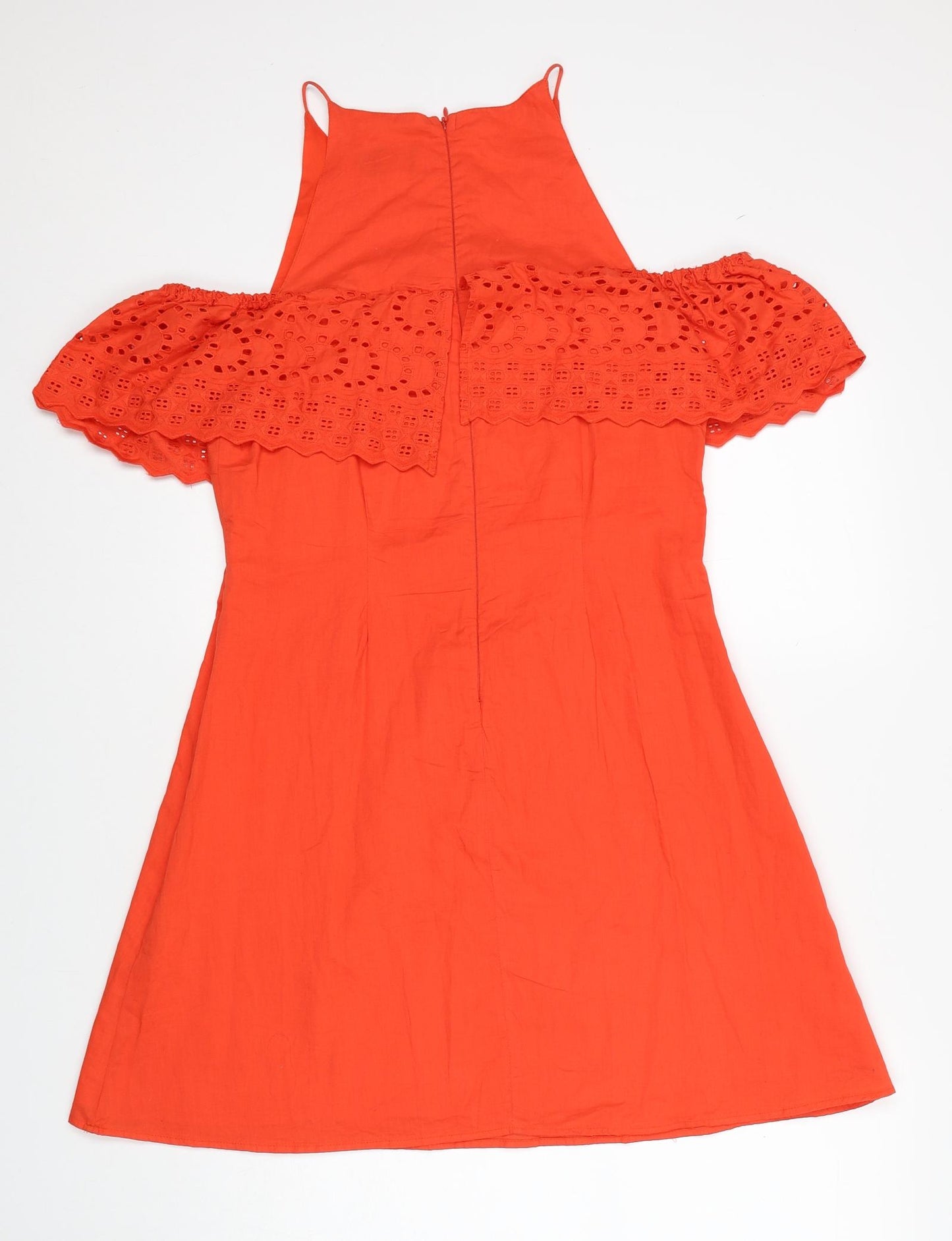 ASOS Womens Red Cotton Fit & Flare Size 12 Round Neck Zip - Cold Shoulder