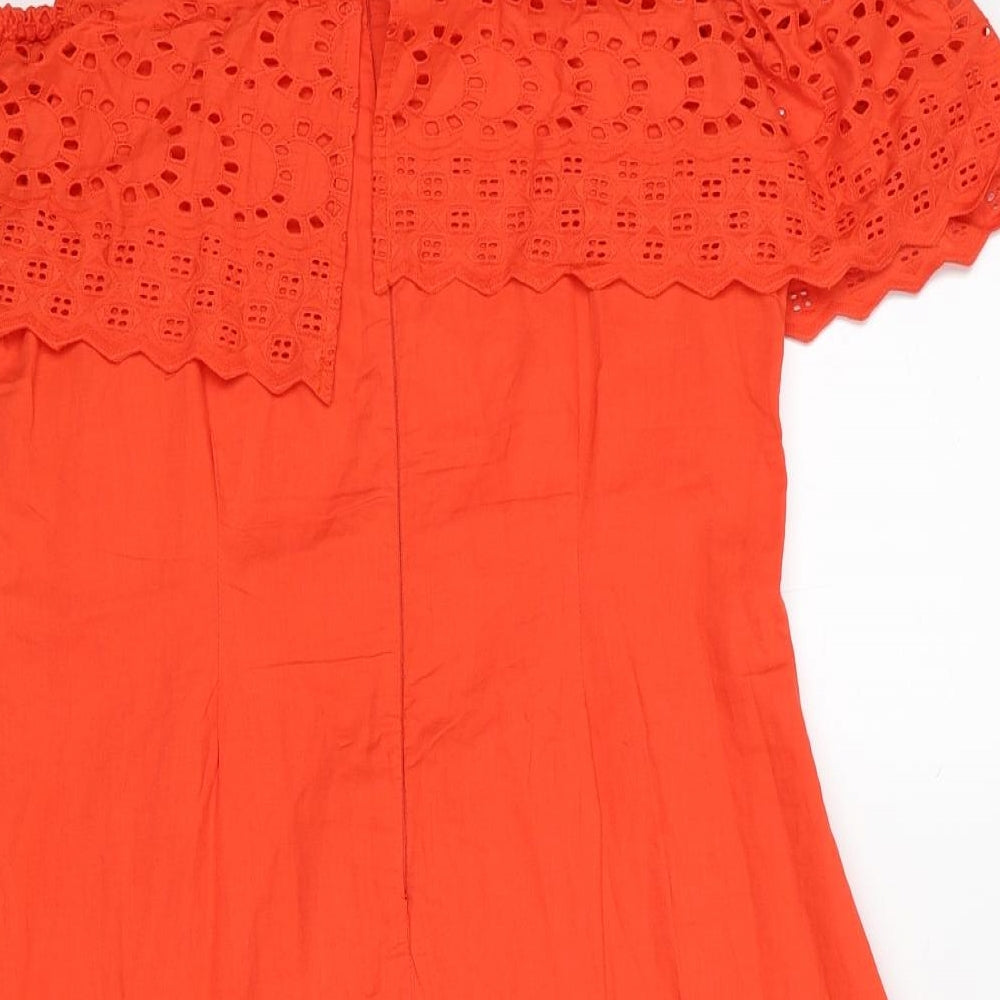 ASOS Womens Red Cotton Fit & Flare Size 12 Round Neck Zip - Cold Shoulder