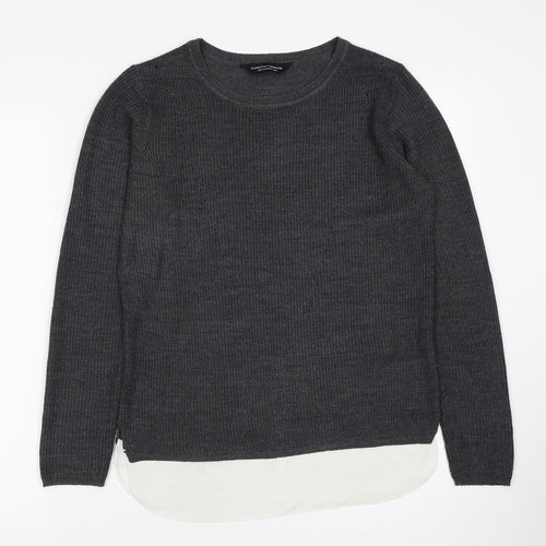 Dorothy Perkins Womens Grey Scoop Neck Acrylic Pullover Jumper Size 8 - Chiffon Hem