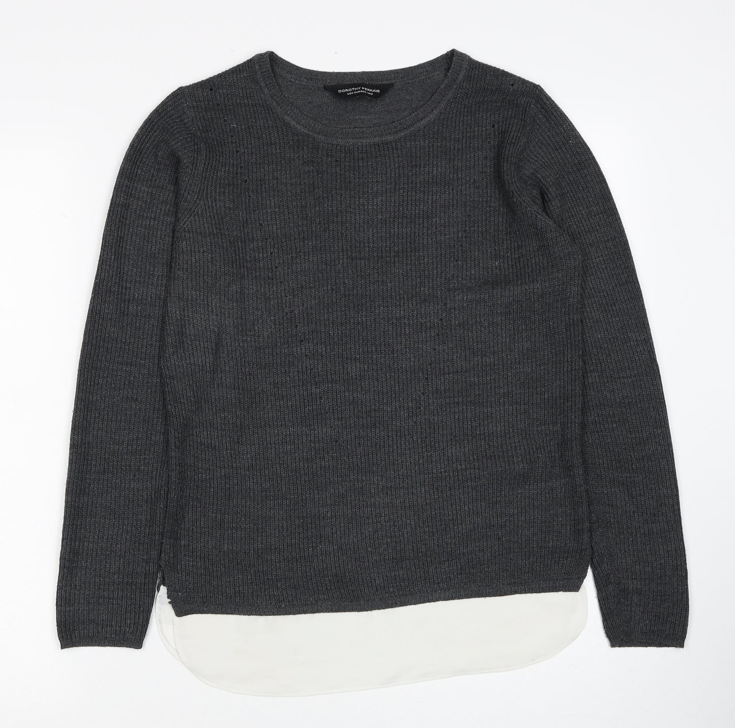 Dorothy Perkins Womens Grey Scoop Neck Acrylic Pullover Jumper Size 8 - Chiffon Hem