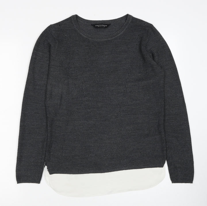 Dorothy Perkins Womens Grey Scoop Neck Acrylic Pullover Jumper Size 8 - Chiffon Hem