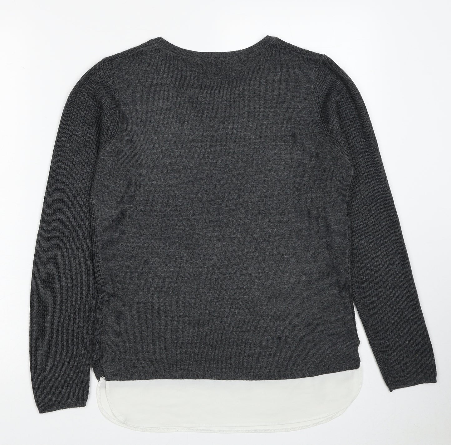 Dorothy Perkins Womens Grey Scoop Neck Acrylic Pullover Jumper Size 8 - Chiffon Hem