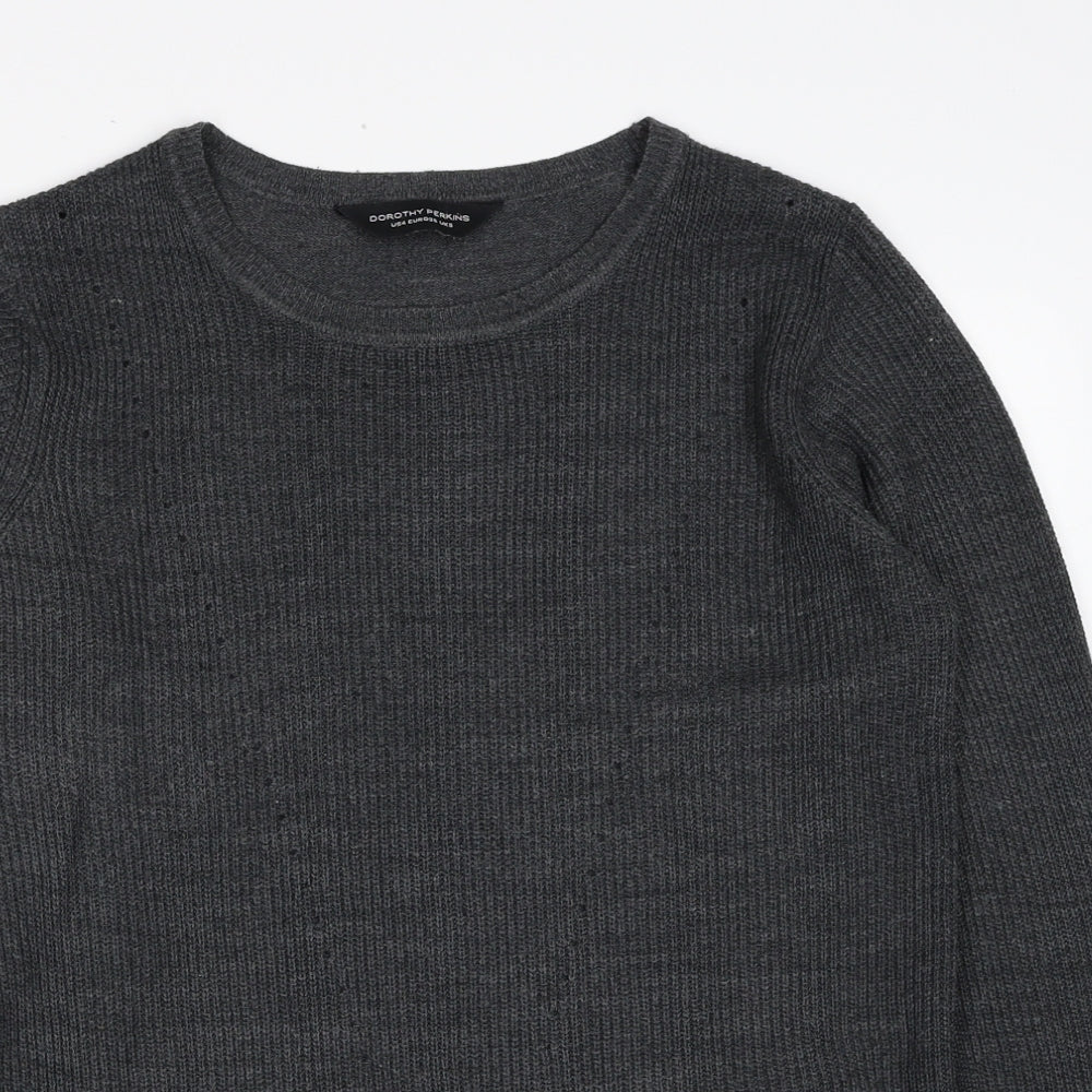 Dorothy Perkins Womens Grey Scoop Neck Acrylic Pullover Jumper Size 8 - Chiffon Hem