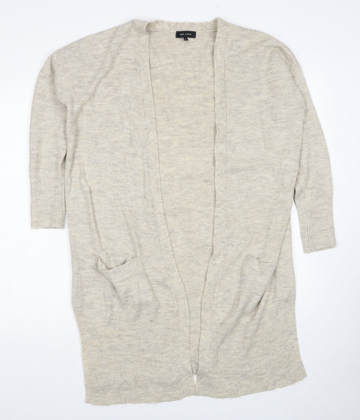 New Look Womens Beige V-Neck Acrylic Cardigan Jumper Size S