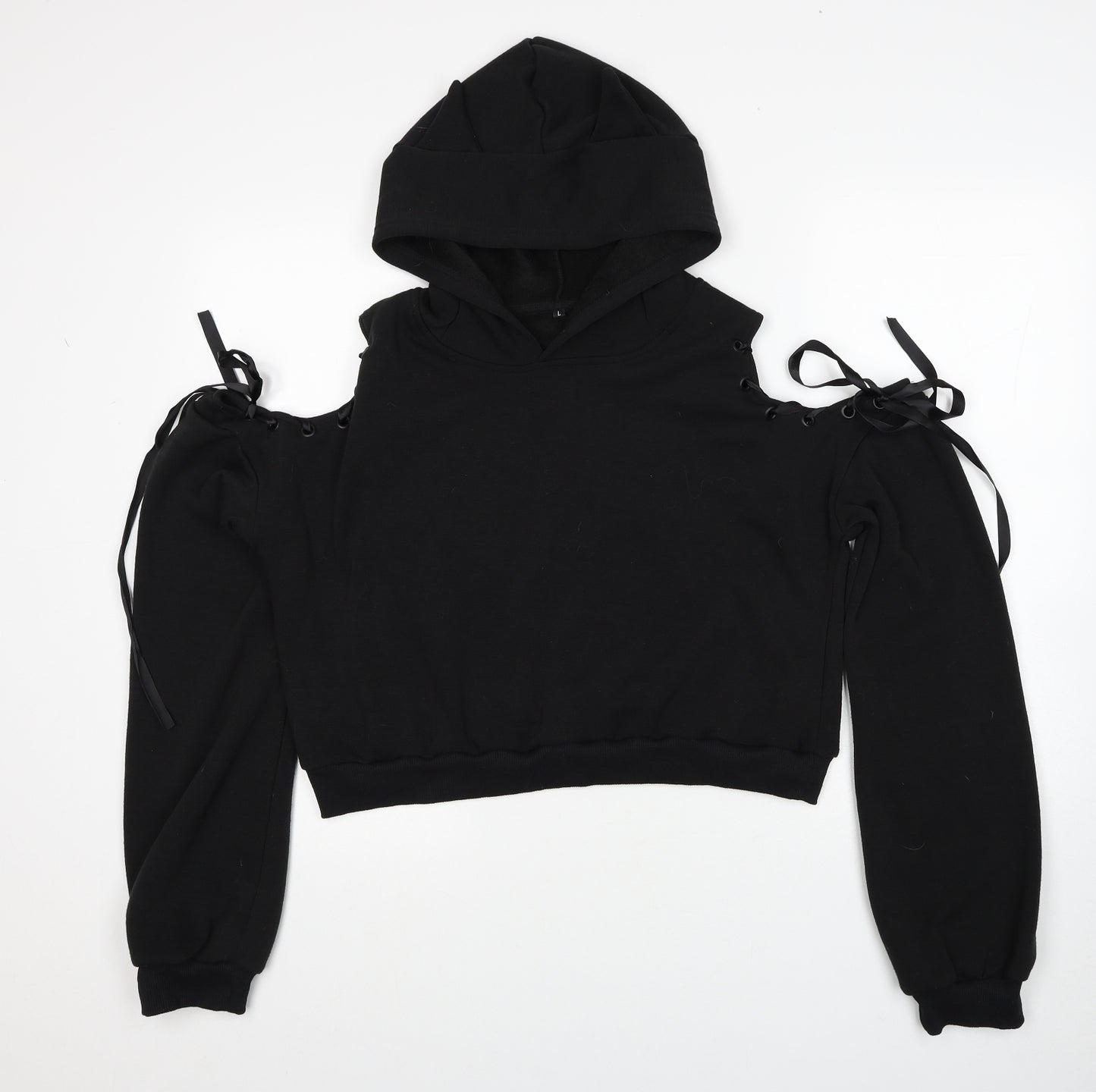 Preworn Womens Black Cotton Pullover Hoodie Size S Pullover - Cut out shoulder style