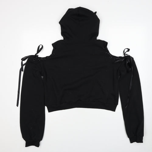 Preworn Womens Black Cotton Pullover Hoodie Size S Pullover - Cut out shoulder style